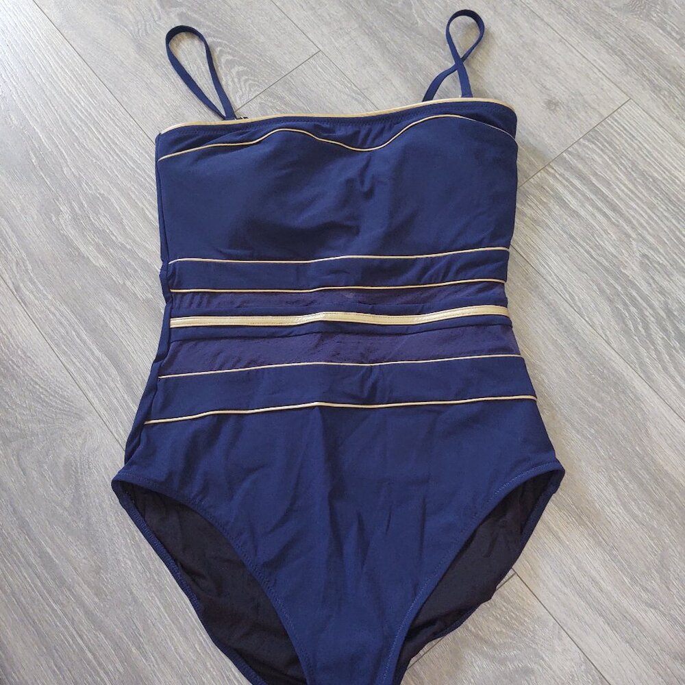 NWT Gottex Convertible Striped with Mesh Panel One Piece Swimsuit